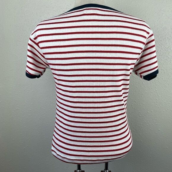 Fast Lane Sport Red Striped Short Sleeve Top Size S EUC - Picture 4 of 5